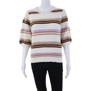 Suncoo Womens Cotton Striped Short Sleeve Pullover Sweater Top White Size T2